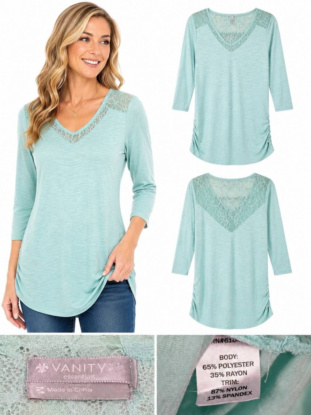 Vanity Lace Back Blouse Womens M Mint Green